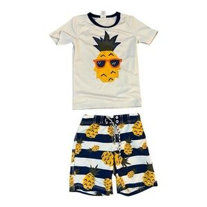 Gymboree Kids Pineapple Swim Set 4T/5T Rash Guard & Trunks Boys